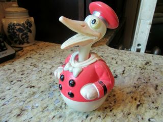 Circa 1930s Long - Billed Donald Duck Roly Poly Celluloid Plastic Walt Disney Toy