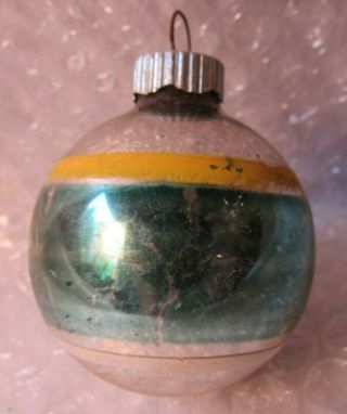 Antique Vintage Glass Christmas Tree Ornament 2 " Feather Tree Blue Stripe