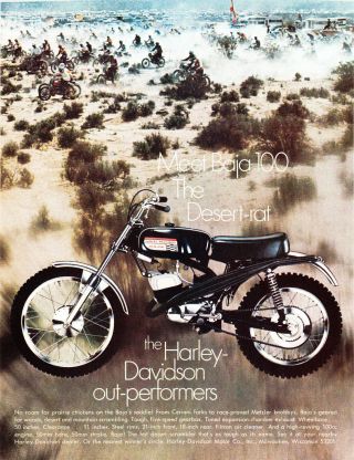 1970 Harley - Davidson Baja 100 Motorcycle Photo " The Desert Rat " Vintage Print Ad