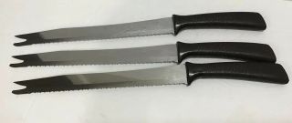 3 Vintage Quikut Forked Tipped Stainless Plastic Handle Kitchen Large Knives