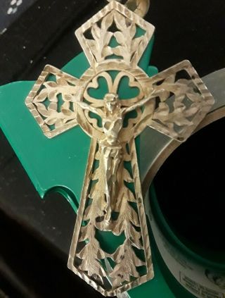 Large 4 ",  Rare Sterling Silver Irish Celtic Crucifix Cross Ornate Pendant Unique