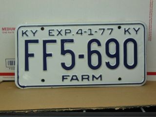 Ff5 690 = Nos 1977 Kentucky Farm License Plate Blue Letters On White Base