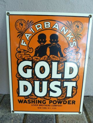 Vintage Fairbanks Gold Dust Washing Powder Sign Ande Rooney Porcelain Enamel