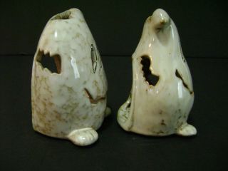 Pair Halloween Ghost Flameless Tea Light Candle Holders 4” Ceramic Stoneware 4