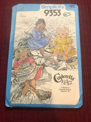 Simplicity Vintage Cinderella Toddler Patterns Size 1 Set 9353 9346 3