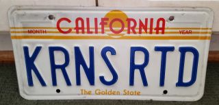 Vintage 1980s California Vanity License Plate " Krns Rtd "