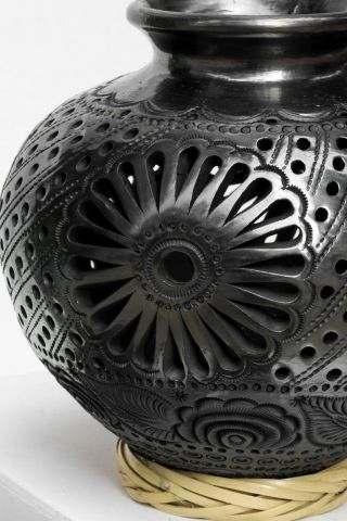 Ceramic Flower Vase Black Pottery Barro Negro Oaxaca Dona Rosa Mexico Folk Art 1 4