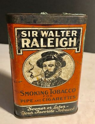 Vintage Sir Walter Raleigh Smoking Tobacco For Pipe & Cigaettes Tin Tobacciana