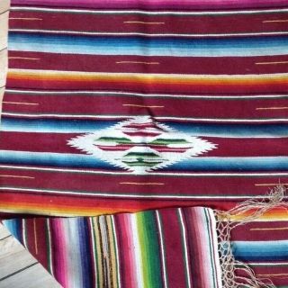 Antique Mexican Serape Saltillo Table Runner,  Wall Hanging Textile