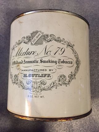 Vintage Tobacco Advertising Metal Tin Can,  Mixture No.  79 Smoking,  Sutlife 1849