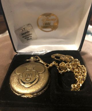 Disney Swiss Made Majesti Antique Gold Time Wind Up Mickey Mouse Pocket Watch