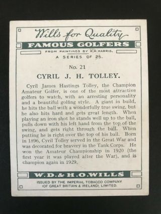 1930 W.  D.  & H.  O.  Wills Famous Golfers: Cyril Tolley 21 2
