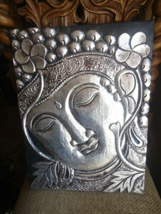 Balinese - Buddha - Face - Solid - Wood - Hand - Carved - Wall - Hanging - Panel -