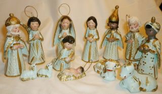 Vintage Handmade Christmas Nativity Figurines Set Of 13 Figurines