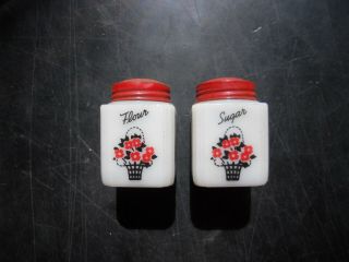 Vintage Tipp Usa Flour Sugar Shakers Porcelain Milk Glass