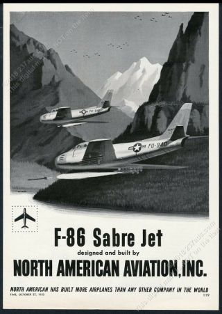 1952 Usaf F - 86 Sabre Jet Plane Art Naa North American Aviation Vintage Print Ad