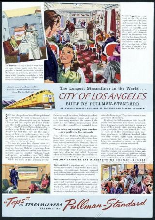 1941 Union Pacific City Of Los Angeles Train Pullman Standard Vintage Print Ad