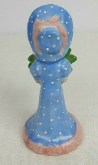 Vintage Porcelain Blue Polka Dot Sunbonnet Pin Cushion Doll Made in Japan 2