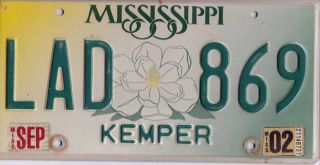 2002 Mississippi Lad 869 Kemper County License Plate