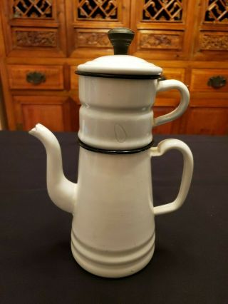 Vintage/antique White Enamel Coffee Tea Pot Maker,  Collectible