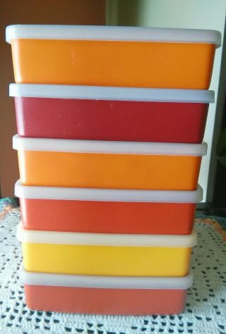 Vintage Autumn Colors 6 Tupperware Sandwich Keepers Containers