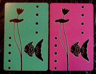 Art Deco Vintage Graphic Fish Water Lily Pad Swap Playing Card Pair