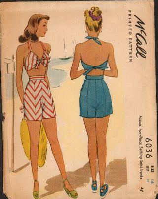 40s Betty Grable Style Swimwear Pattern Size 14 32 " Bust