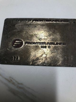 Rare Vintage Frontier Airlines Ticket Validation Plate