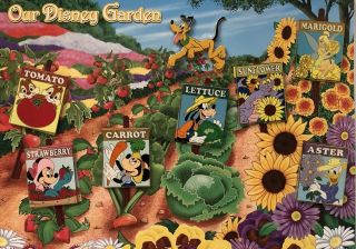 Disney Garden 8 Pin Set Complete On Card Flower Le Tinker Pluto Mickey Figment
