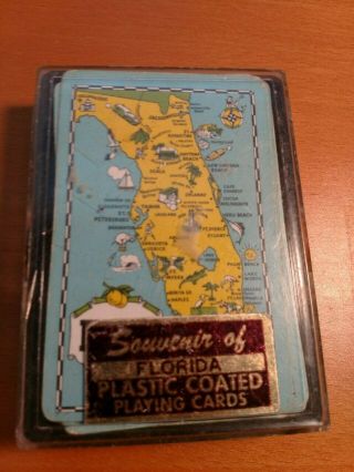 VINTAGE SOUVENIR OF FLORIDA PLASTIC COATED PLAYING CARDS PRE - DISNEY WORLD 3