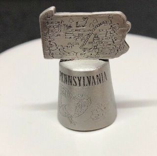 Collectible Thimble Pewter Look Pennsylvania Horse Buggy Liberty Bell State Map