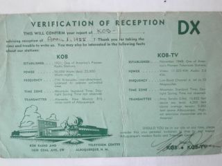 Qsl Card From Radio Station Kob In Albuquerque Mexico 1955
