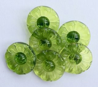 6 X 23mm Vintage Transparent Floral Lime Green Transparent Glass Buttons