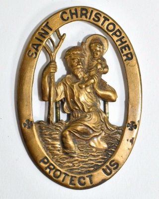 Large Vintage Saint St Christopher Protect Us Medal Visor Pin