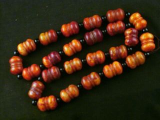 29 Inches Good Quality Large Chinese Old Jade Hand Carved Beads Necklace C016