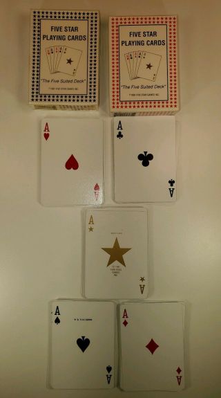 Five Suited Deck Playing Cards 1991 Five Star Games 1 2 Decks Vintage