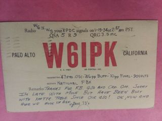 Palo Alto.  California - W6ipk - R.  C.  Frey - 1934 - Qsl