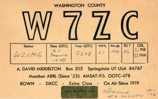 W7zc Qsl Card - - Springdale,  Utah - - 1978