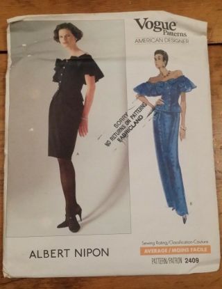 Vintage Vogue Albert Nipon Evening Dress Pattern 1712 Size 12 - 16