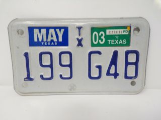 Vintage Metal Texas Motorcycle License Plate 199 G4b