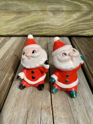 Pair Vintage Japan Ceramic Christmas Santa Claus Shelf Sitters