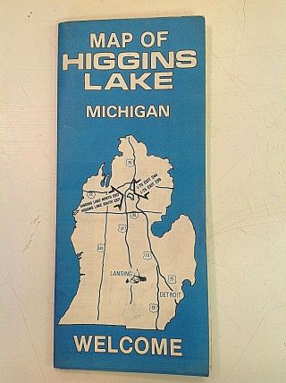 Vintage Map Of Higgins Lake Michigan Souvenir History Travel Brochure Guide Cool