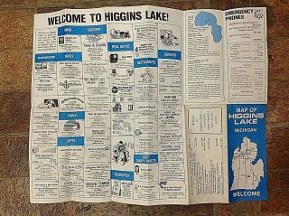 Vintage Map of Higgins Lake Michigan Souvenir History Travel Brochure Guide Cool 4