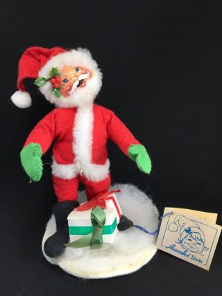 Vintage Creepy Santa Claus Felt Annalee Dolls 8” W/ Tag Stuffed Poseable Cloth
