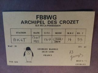 French Antarctic - Fb8wg - Archipel Des Crozet - Ile De La Possession - 1982 - Qsl