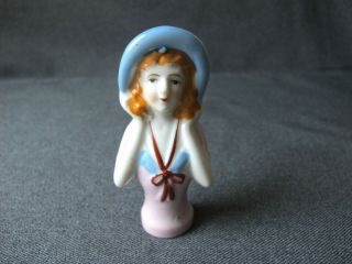 Vintage Porcelain Half Doll Top Bust Flapper Hat Woman Made In Japan
