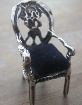 Sweet Hallmarked Balloon Back Chair Sterling Silver Pin Cushion - Or Dolls House