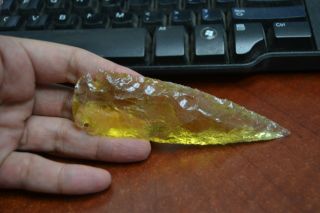 Yellow Glass Stone Spearhead Arrowhead Point Medieval 4 1/2 " T - 1351ad