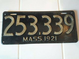 1921 Massachusetts Ma Mass License Plate 253 339