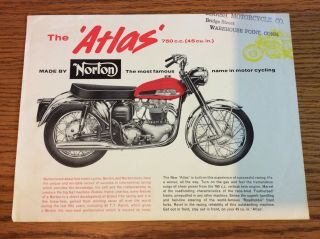 Vintage Norton Atlas 750cc Motorcycle Sales Brochure